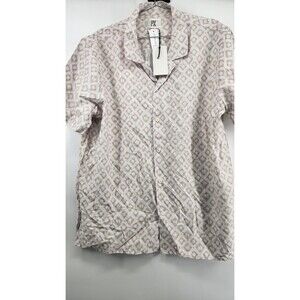 PX Clothing Mens XL Off White Rayon Nylon Woven Button Up Short Sleeve Shirt NWT